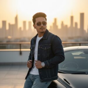 gemini photo edit prompt Rooftop Supercar Scene