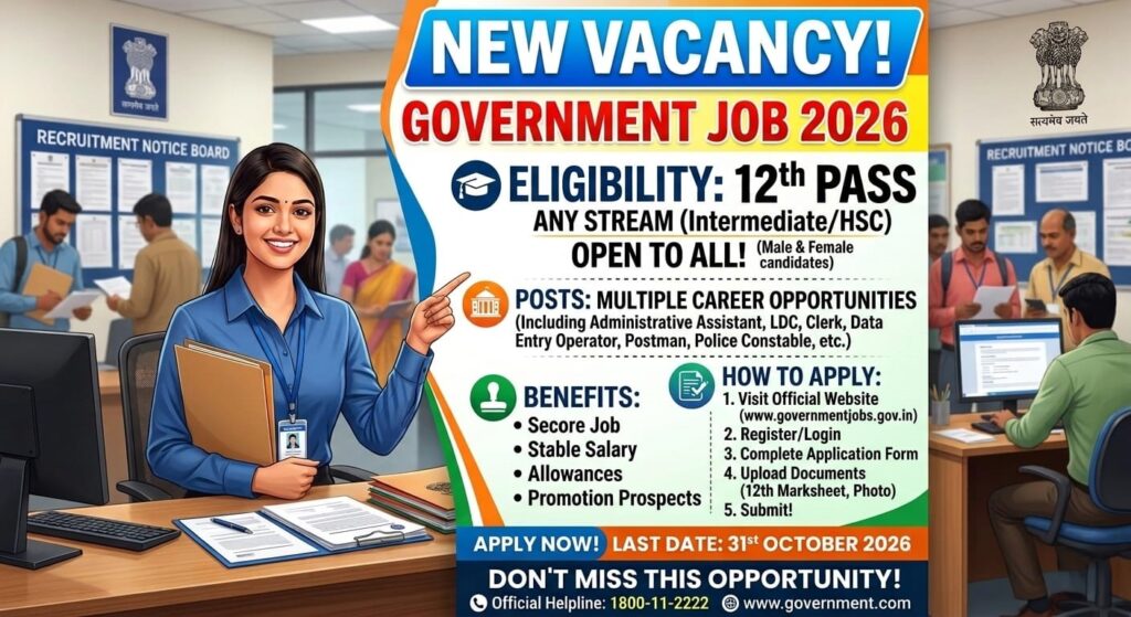 New Vacancy 12th Pass Government Jobs 2026